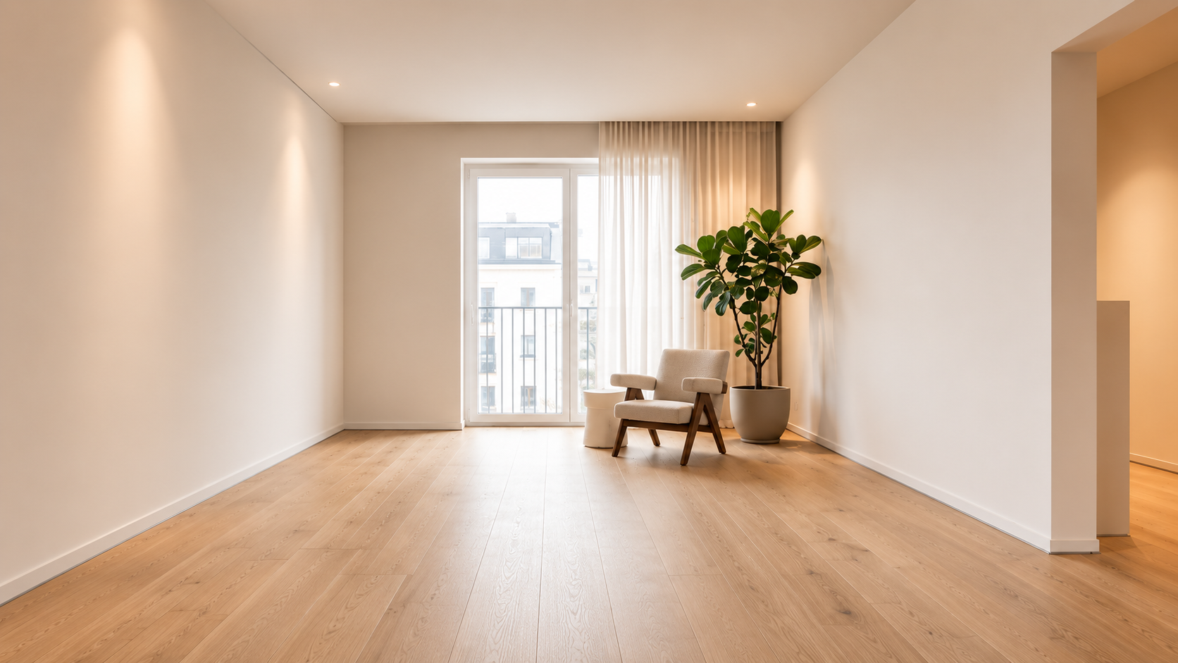 Lichte kamer met strak gestucte wanden na de verbouwing
